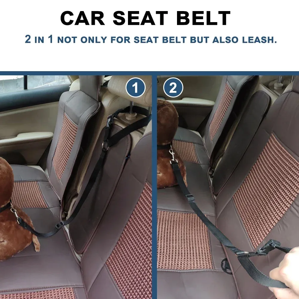 Solid Color Two-in-One Pet Car Seat Belt | Nylon Lead Leash Backseat Safety Belt | Adjustable Dog Harness Collar | Pet Accessories
