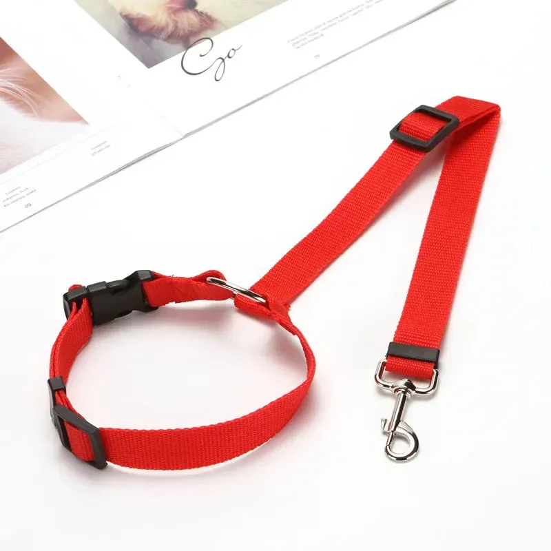 Solid Color Two-in-One Pet Car Seat Belt | Nylon Lead Leash Backseat Safety Belt | Adjustable Dog Harness Collar | Pet Accessories