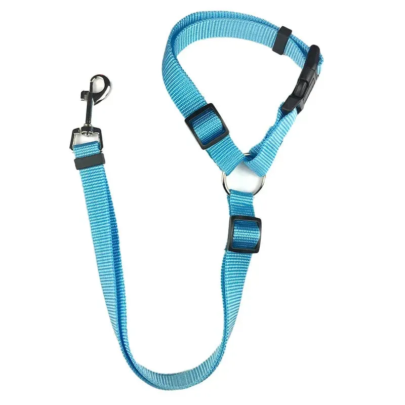 Solid Color Two-in-One Pet Car Seat Belt | Nylon Lead Leash Backseat Safety Belt | Adjustable Dog Harness Collar | Pet Accessories