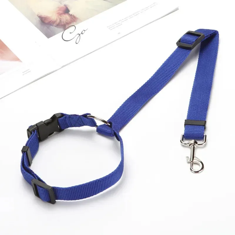 Solid Color Two-in-One Pet Car Seat Belt | Nylon Lead Leash Backseat Safety Belt | Adjustable Dog Harness Collar | Pet Accessories