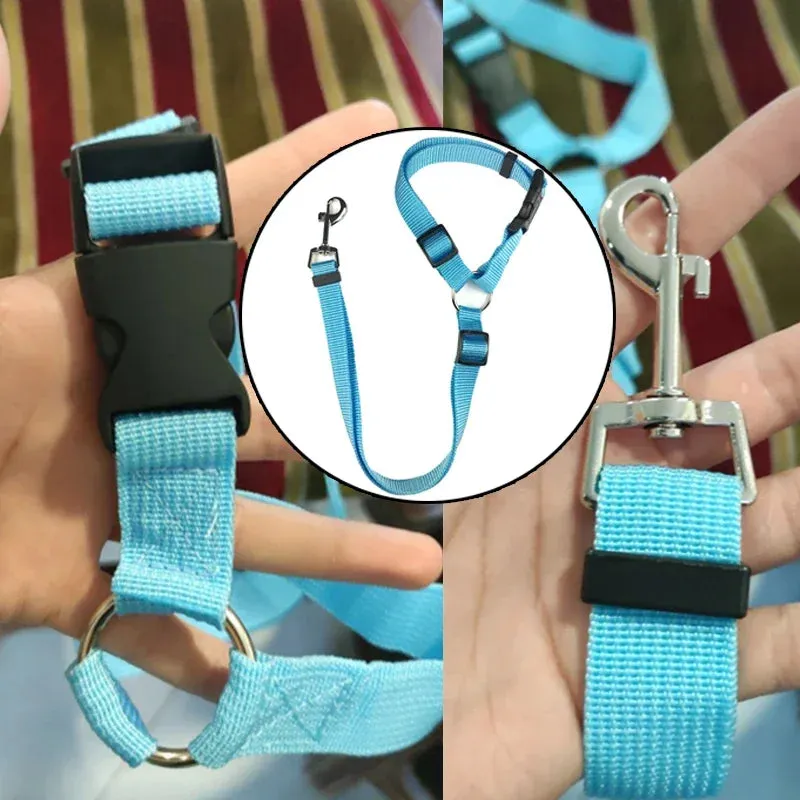 Solid Color Two-in-One Pet Car Seat Belt | Nylon Lead Leash Backseat Safety Belt | Adjustable Dog Harness Collar | Pet Accessories