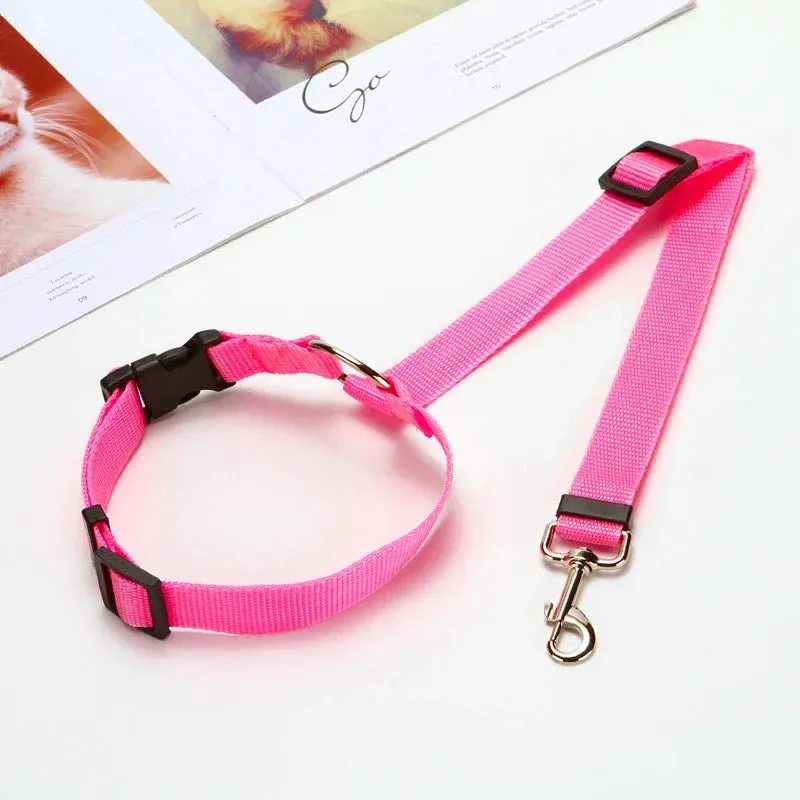 Solid Color Two-in-One Pet Car Seat Belt | Nylon Lead Leash Backseat Safety Belt | Adjustable Dog Harness Collar | Pet Accessories
