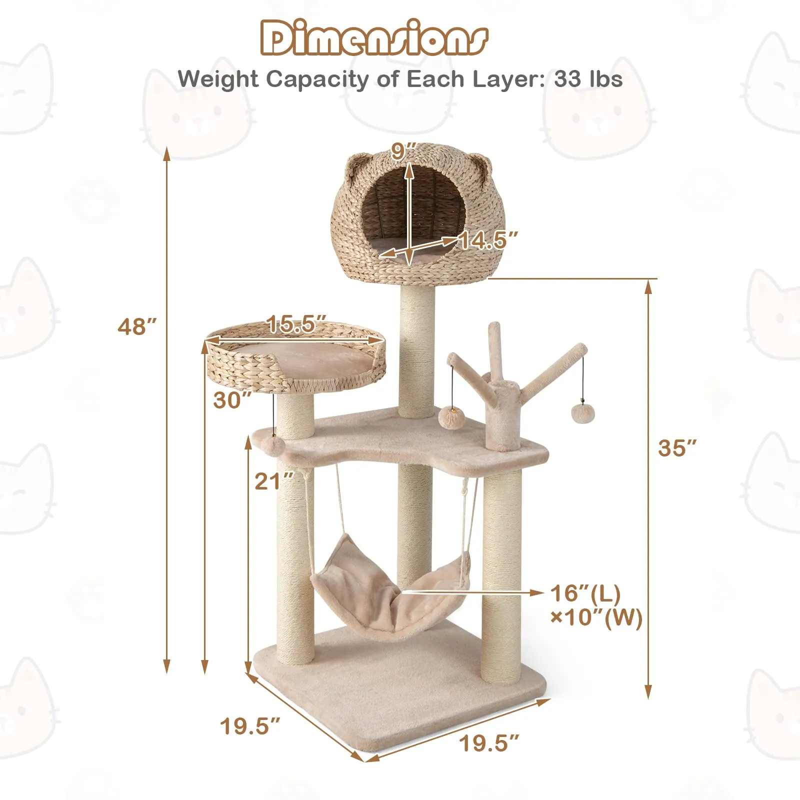 Tangkula Cat Tree for Indoor Cats, Multi-Level Tall Cat Tree with Natural Sisal Scratching Posts