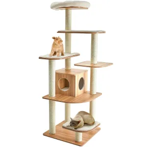 Tangkula Modern Wood Cat Tree, 69-Inch Cat Tower with Multi-Layer Platform