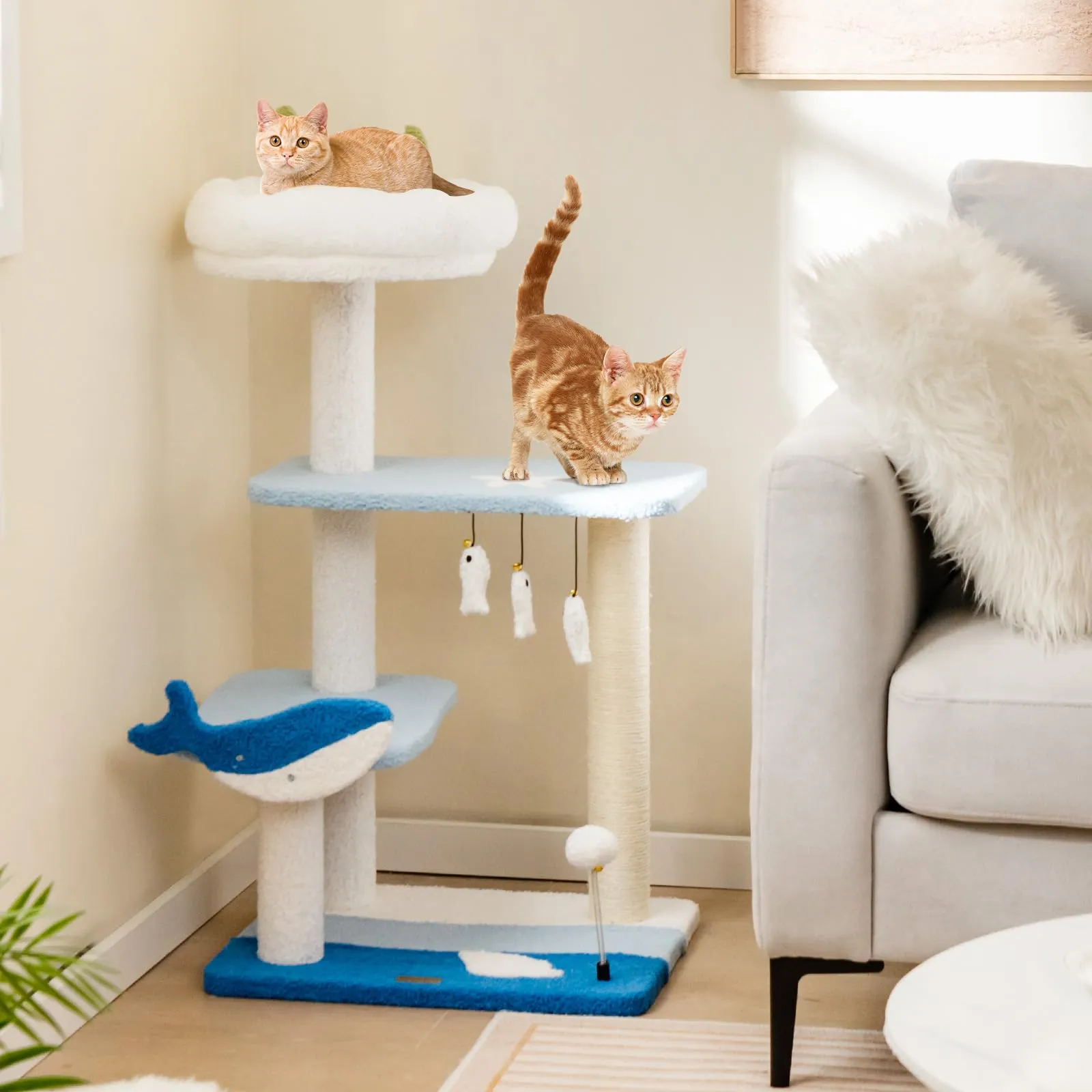 Tangkula Ocean-Themed Cat Tree, 3-Level Cat Tower, 34"