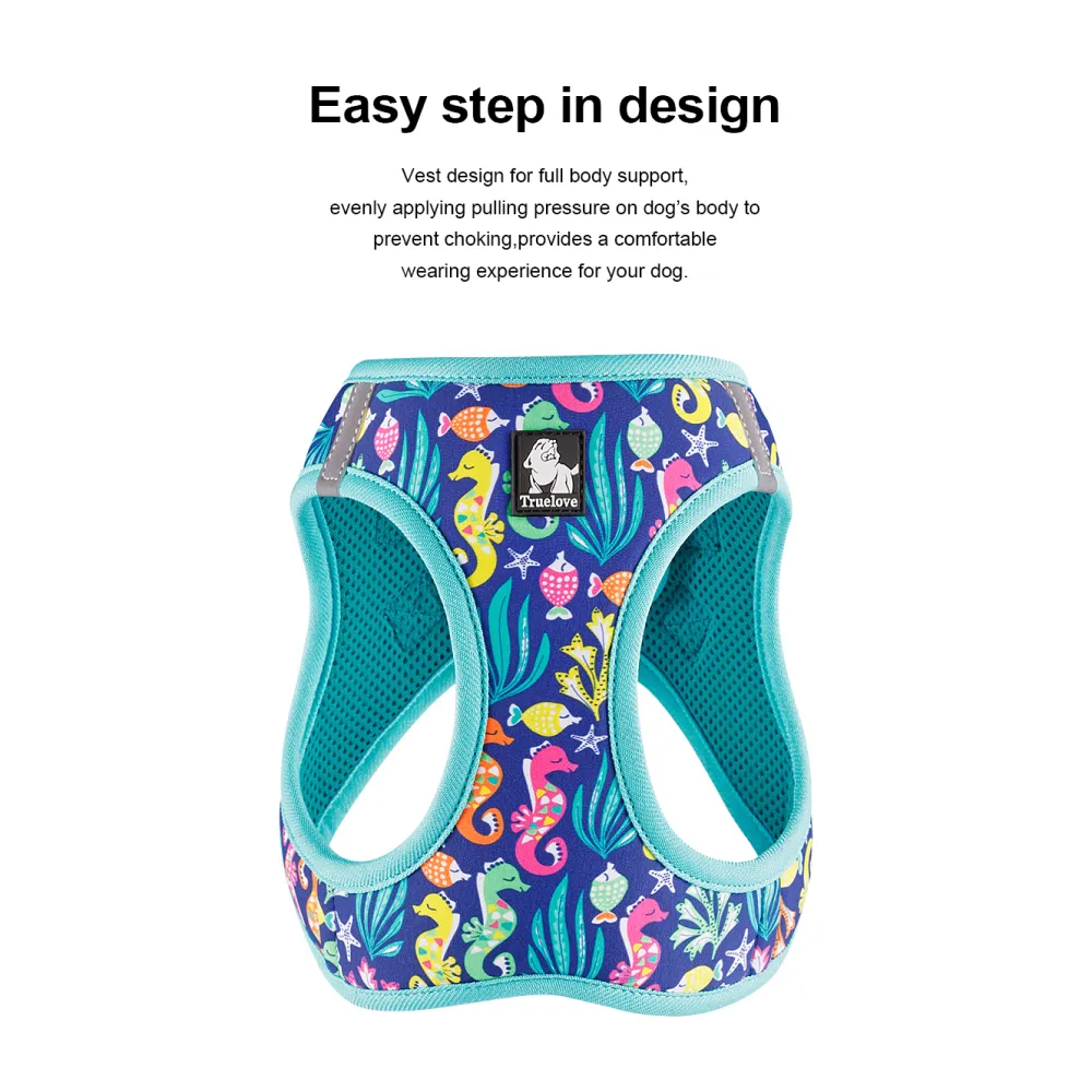 Truelove Floral Printed Breathable Air Mesh Harness for Dogs (Blue Atoll)
