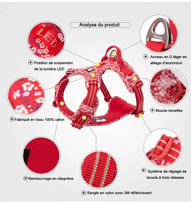Truelove No-Pull Floral Pet Harness for Cats and Dogs - Breathable, Reflective, and Soft