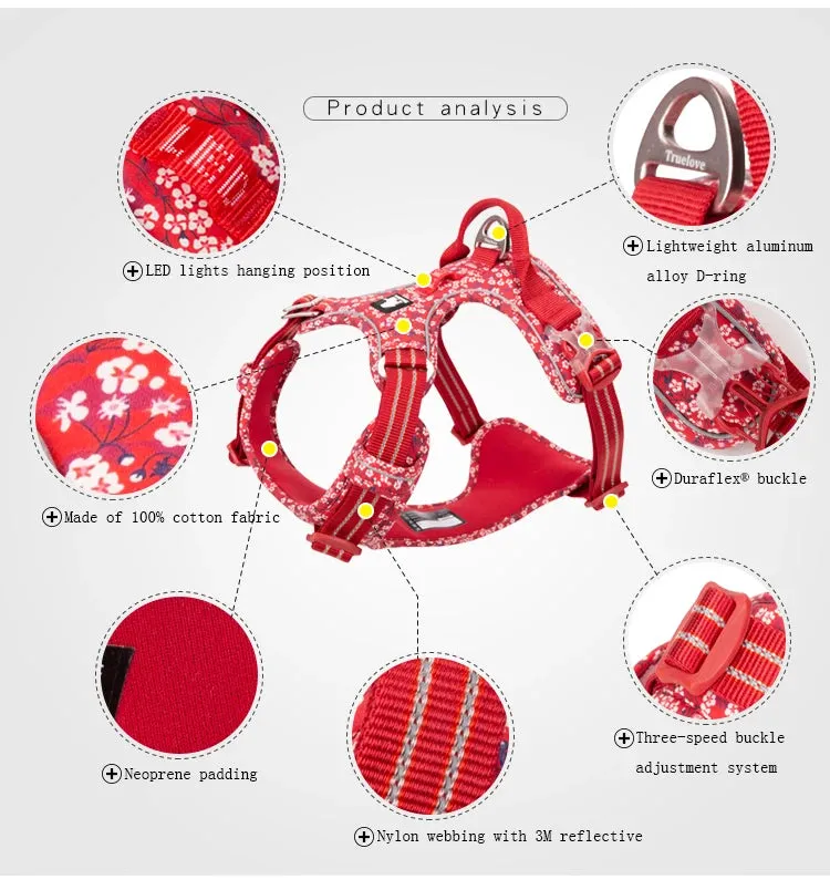 Truelove No-Pull Floral Pet Harness for Cats and Dogs - Breathable, Reflective, and Soft