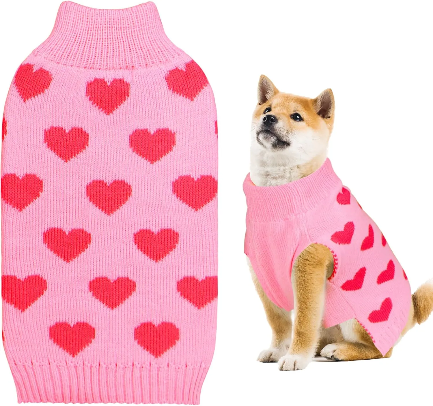 Valentine Dog Sweater Dog Valentines Clothes Outfit Knitted Heart Sweater for Small Medium Large Dogs Pets (Pink, X-Large)
