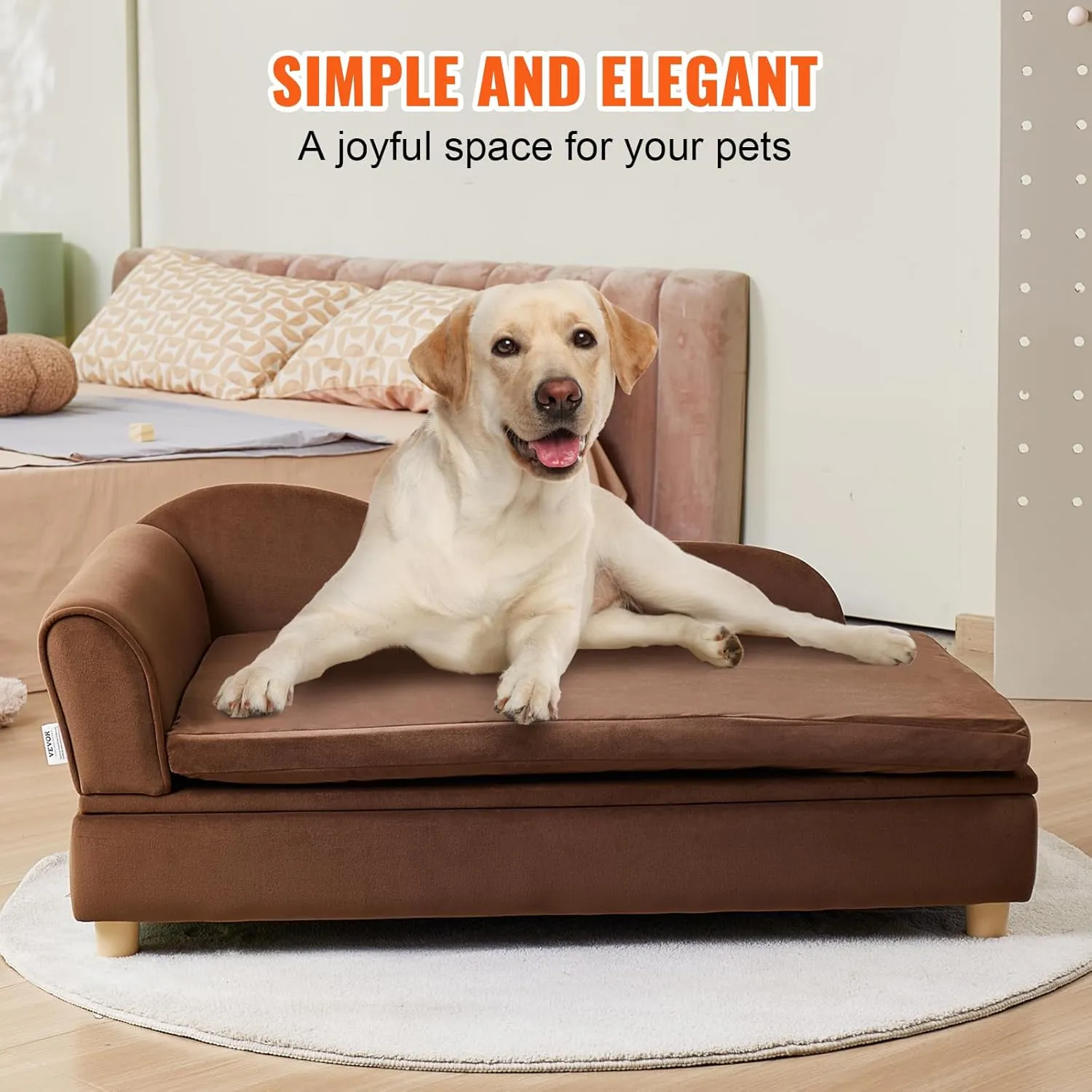 VEVOR Large Dog Couch Sofa Bed for Small Dogs and Cats, Soft Velvety Pet Sofa Bed, 60 lbs Loading Cat Sofa, Dark Brown