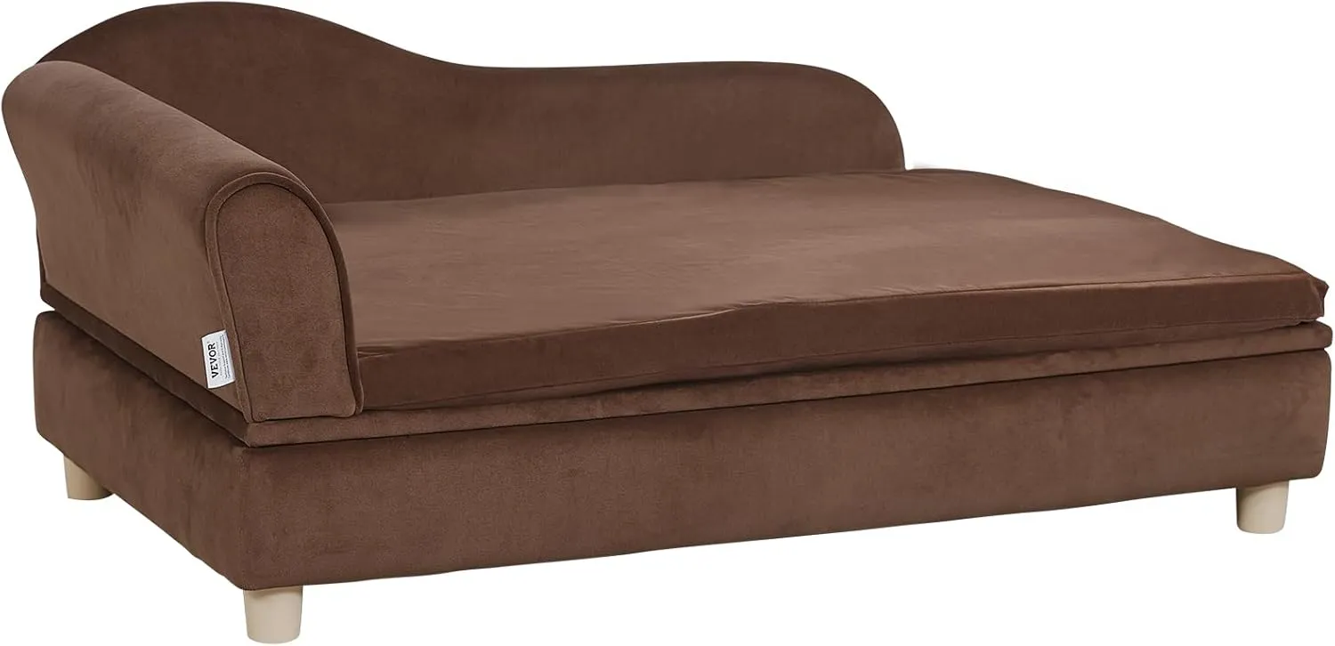 VEVOR Large Dog Couch Sofa Bed for Small Dogs and Cats, Soft Velvety Pet Sofa Bed, 60 lbs Loading Cat Sofa, Dark Brown
