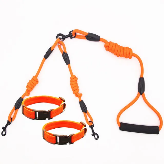 Walk 2 two dogs one leash  Nylon No Tangle Pet Leash for dog & cat Running or Training Collar or  Harness