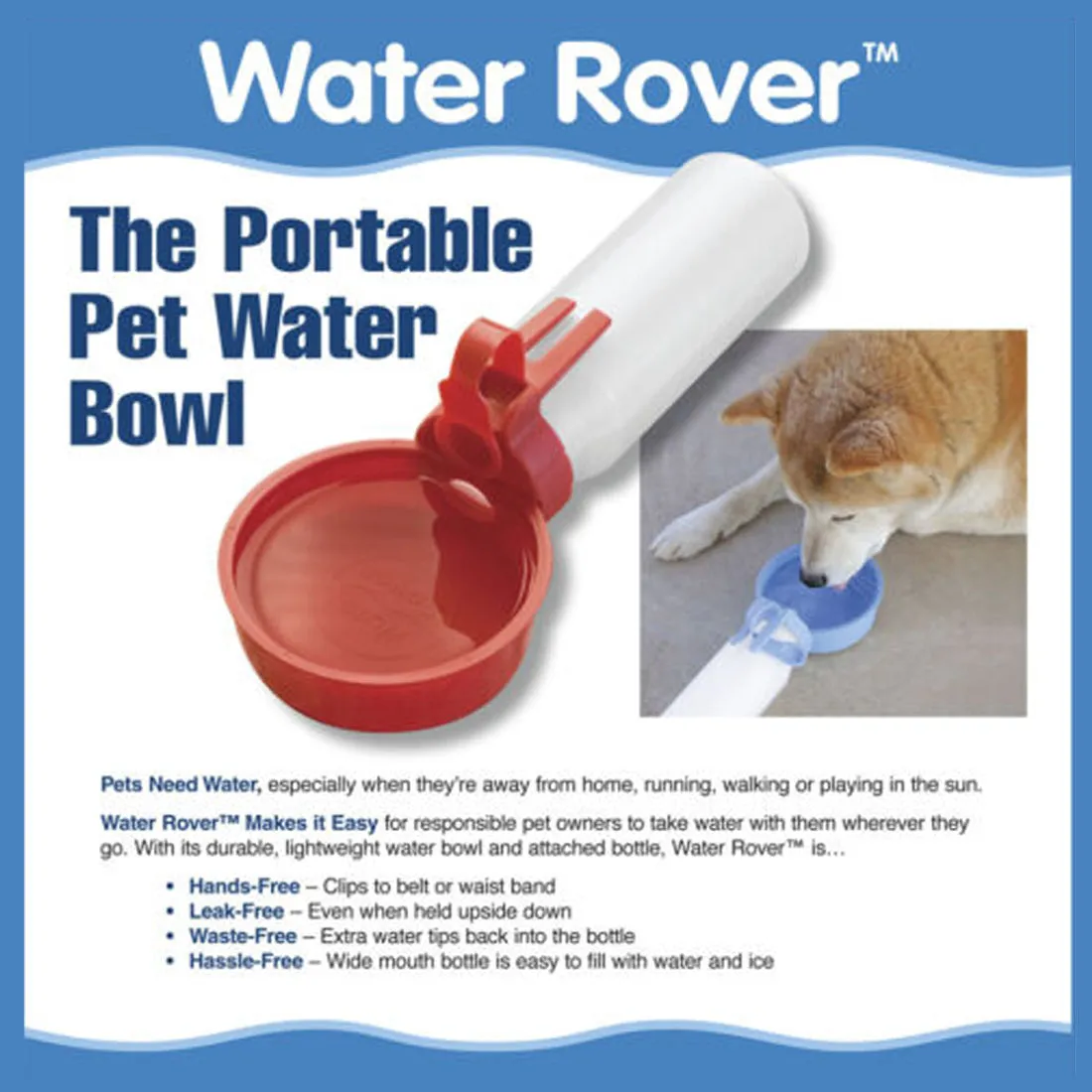 Water Rover Bigger 4-Inch Bowl and 26-Ounce Bottle, Blue